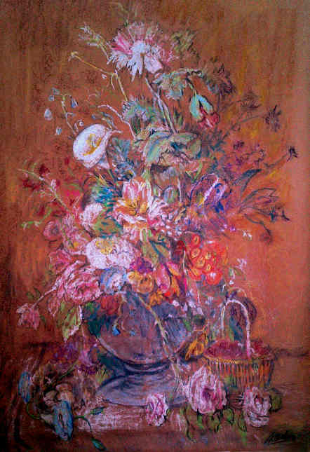 Flowers Vase and Basket Dry Pastel  on paper 26in x 35in